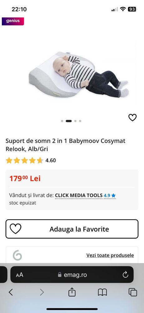 Suport de somn 2 in 1 Babymoov Cosymat Relook, Alb/Gri