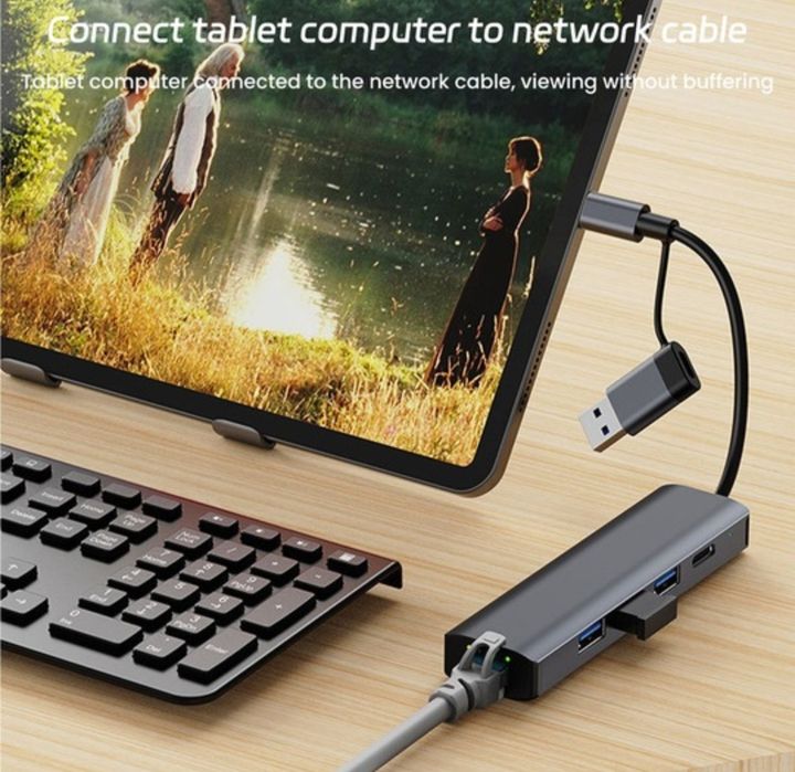 Adaptor/Hub 5 in 1, USB-C/USB, Port Internet 1000 Mbps