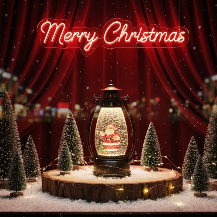 Ретро LED коледен фенер с падащ сняг – магическа светлина