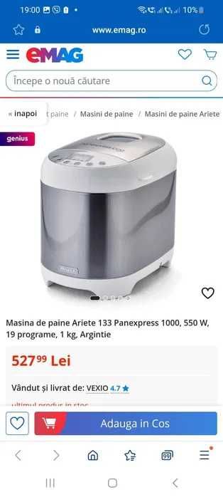 Masina de paine Ariete 133 Panexpress 1000, 550 W, 19 programe, 1 kg