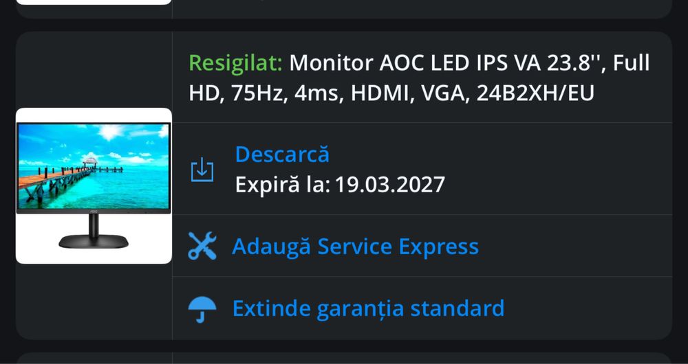 Monitor AOC 24 inch 75hz full hd HDR