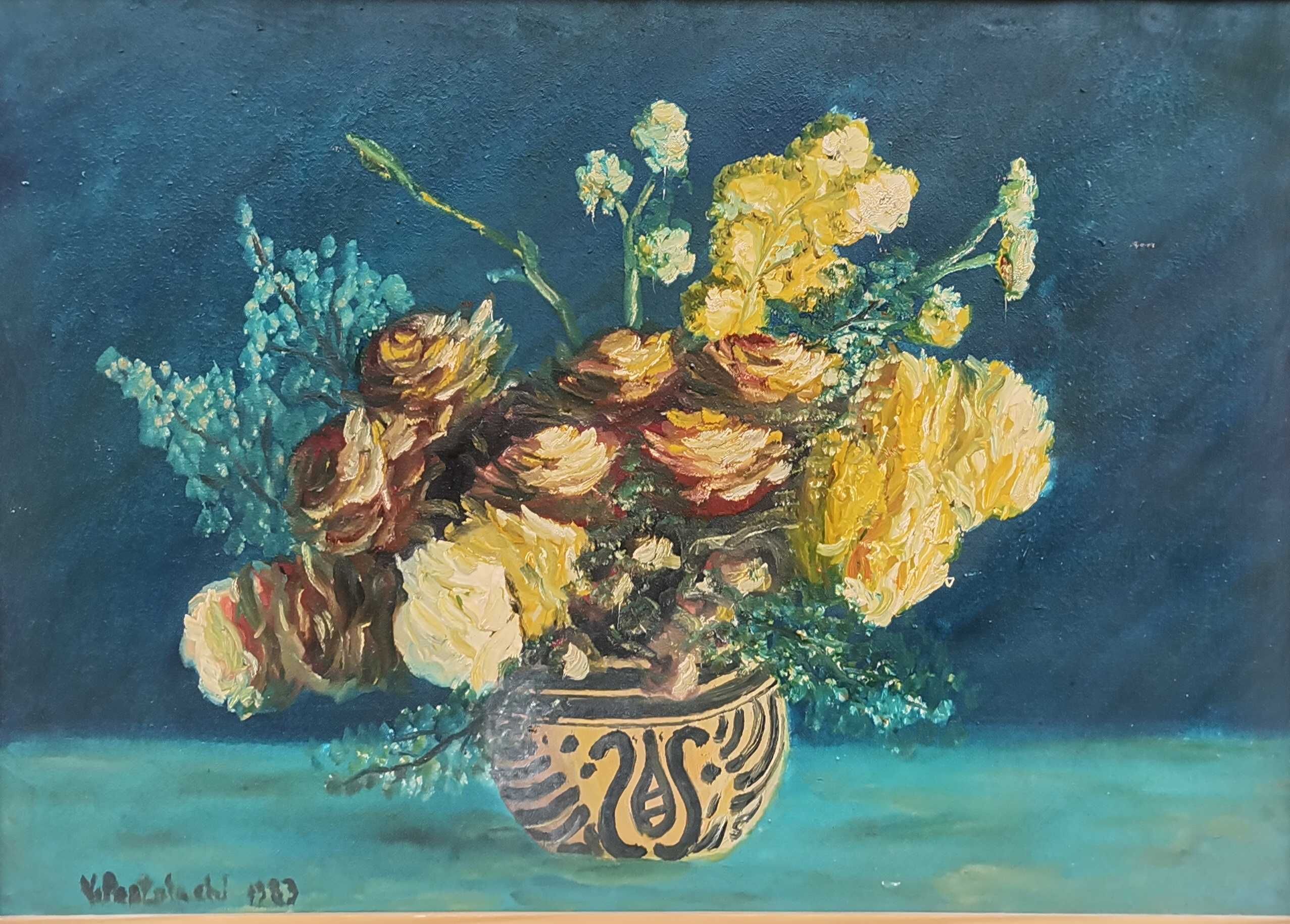 Postolachi Tablou Vas cu Flori Trandafiri pictura ulei pânză 50x68
