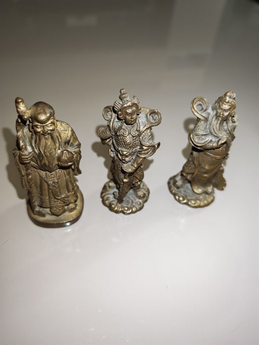 Set 3 statuete chinezești antice din alamă – vintage, decor