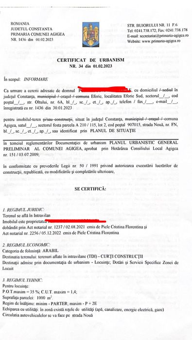 Teren  Agigea 1000 mp