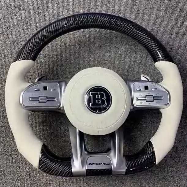Mercedes AMG Brabus спортен волан – Carbon & Бяла кожа