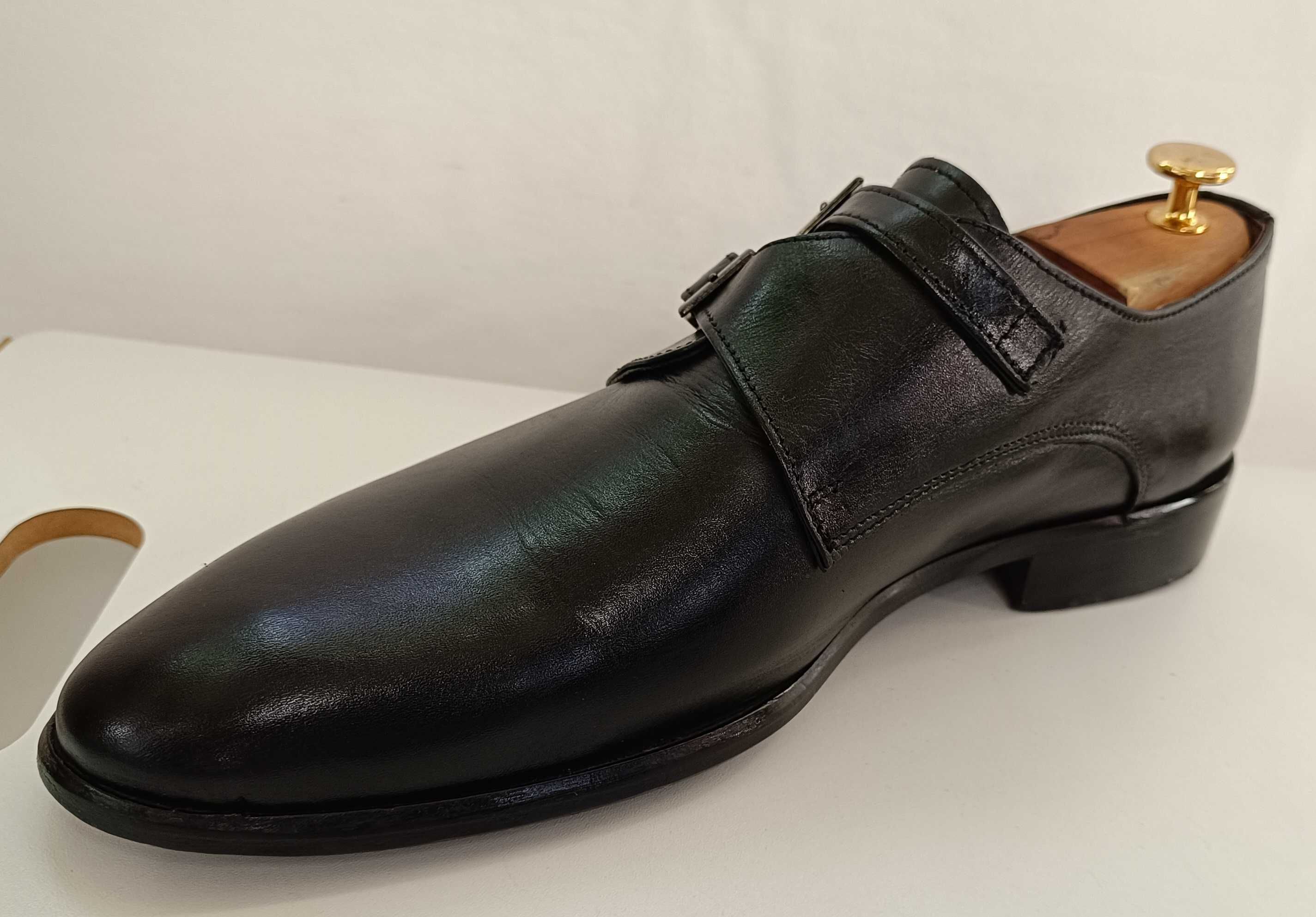 Pantofi double monk 43 premium Cinti Italy piele naturala moale negru