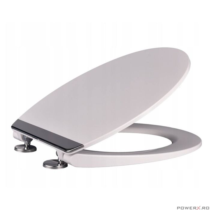 Capac WC inchidere silentioasa, duroplast alb, aplicatii gri, placa