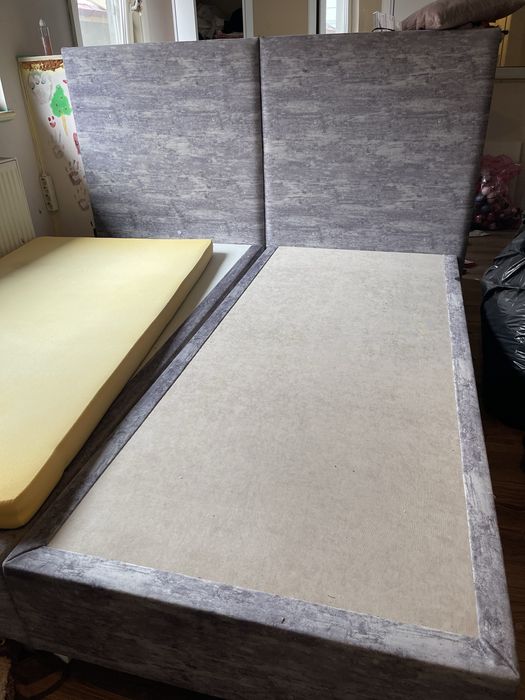 Pat 90x200 , material panoplie catifea gri somiera catifea gri