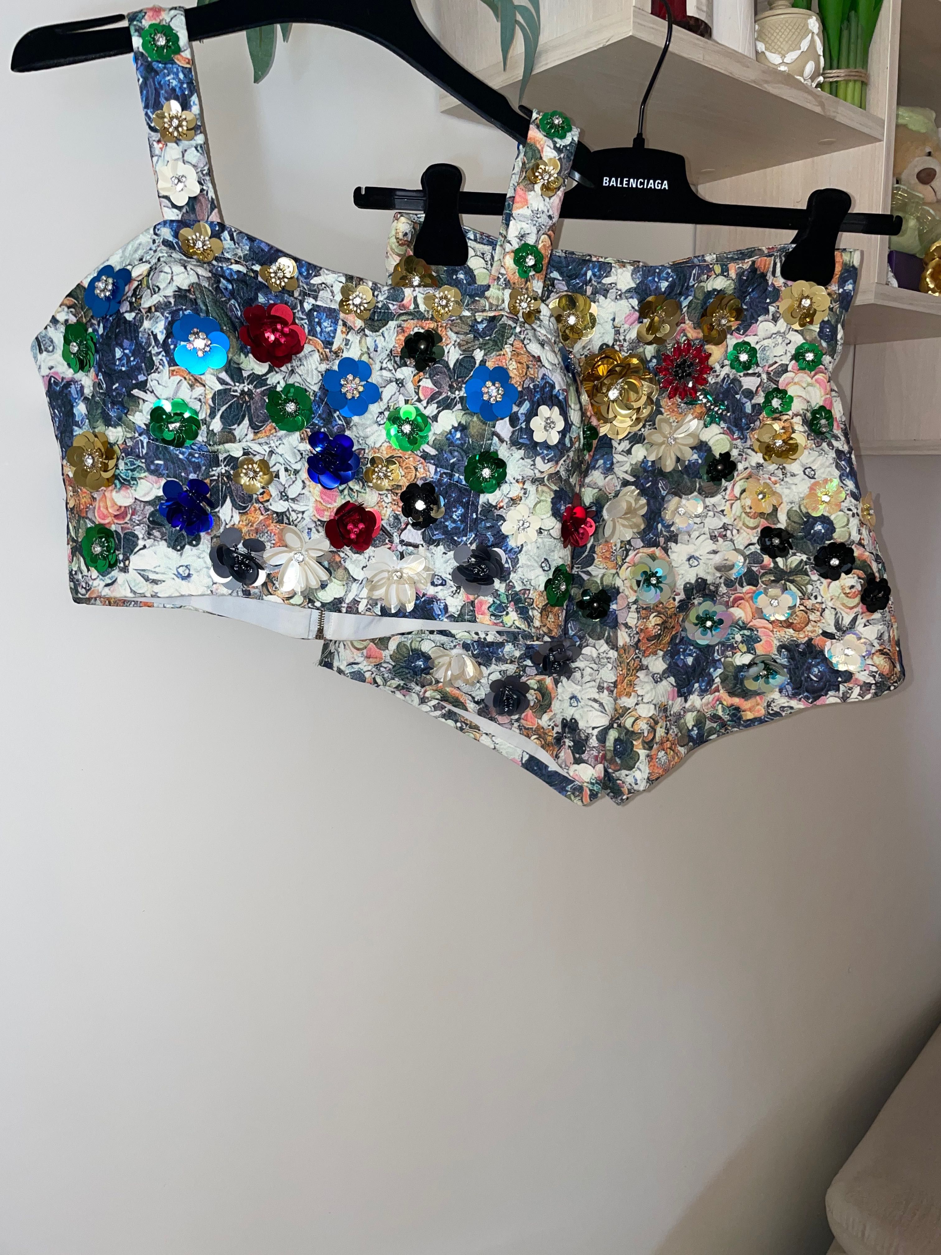 Разкошен  официален луксозен сет костюм комплект с камъни 3D 3Д цветя