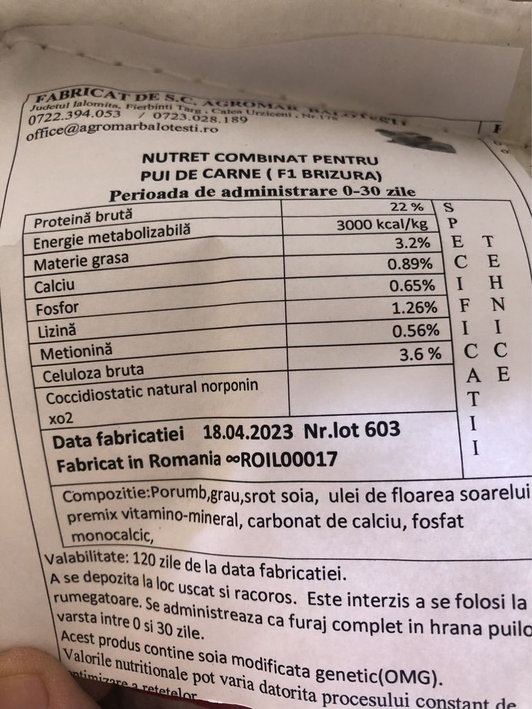 Furaj starter intensiv pui 22%PB (Agromar)