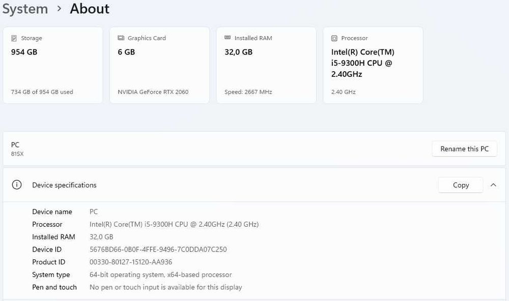 Laptop Gaming Lenovo Legion – i5-9300H, RTX 2060, 32GB RAM, SSD 1TB