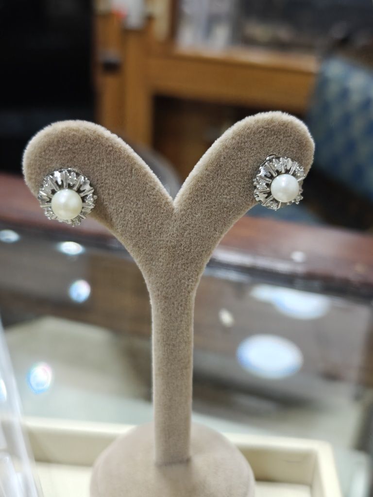 Cercei cu perla aur 14k 4.15gr  cu diamante naturale (r)