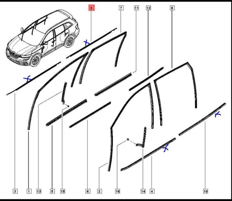 Perii Exterioare Crom Geam Usa Fata-Spate  Renault Koleos 3 2021-2023