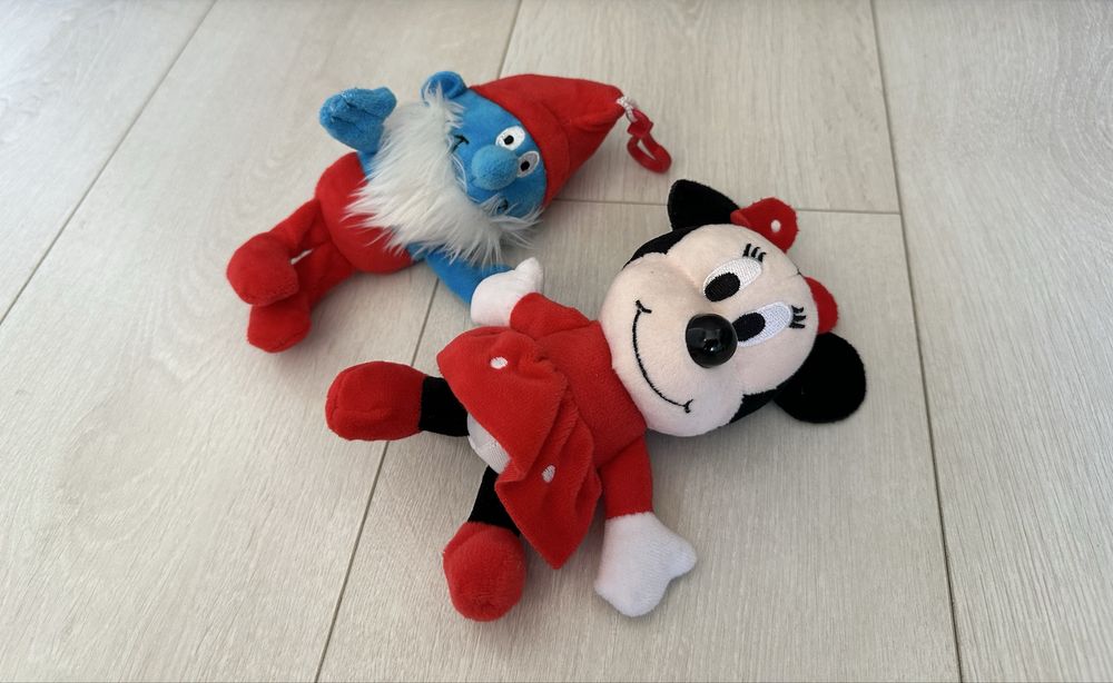 Set 2 figurine de pluș cu breloc, Papa Ștrumf și Minnie, Noi