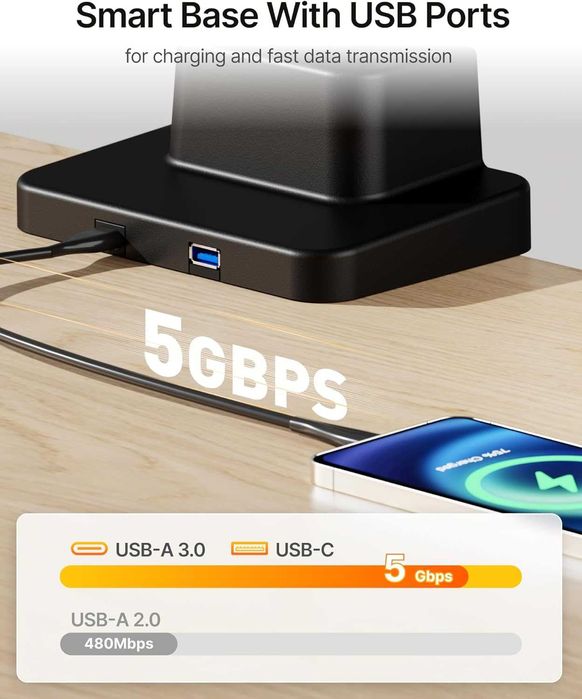 monTEK Стойка за ултраширок монитор 17-57 инча, до 27 кг, с USB, черна