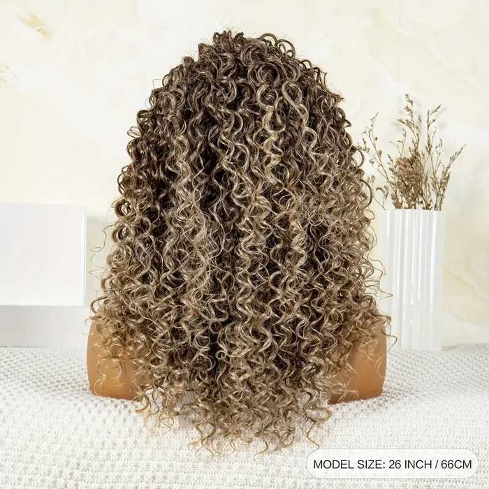 Тъмно руса омбре къдрава перука с руси краища лейс фронт 13*4*1