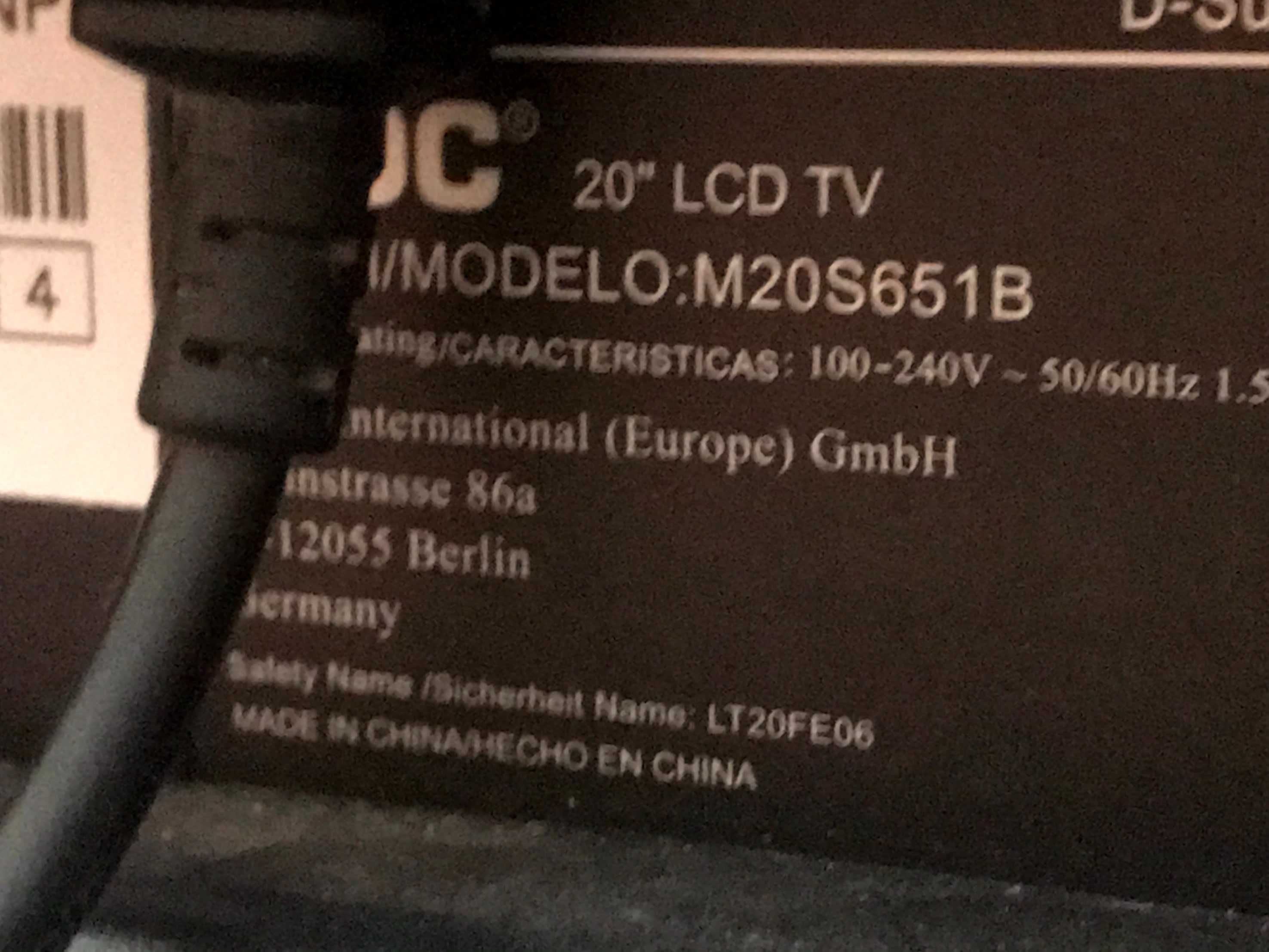 Vand TV LCD AOC Model M20S651B   20 Zoll