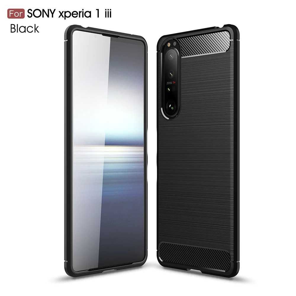 Sony Xperia 1 III / 5 III / 10 III - Удароустойчив Кейс Гръб CARBON