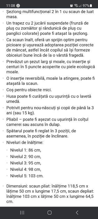 Scaun cu masa bebe