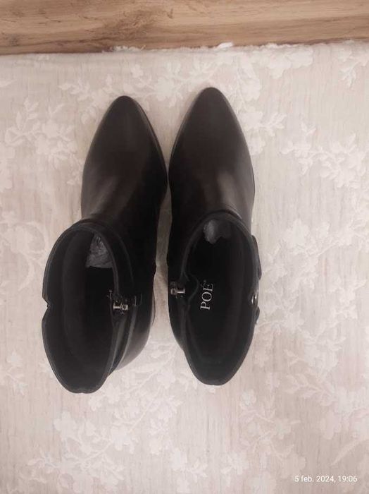 Botine dama din piele naturala netedă POE,(Super Oferta).