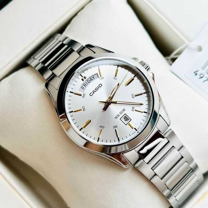 Часовник CASIO 5336 MTP-1370 Мъжки аналогов сребрист JAPAN с дата ден