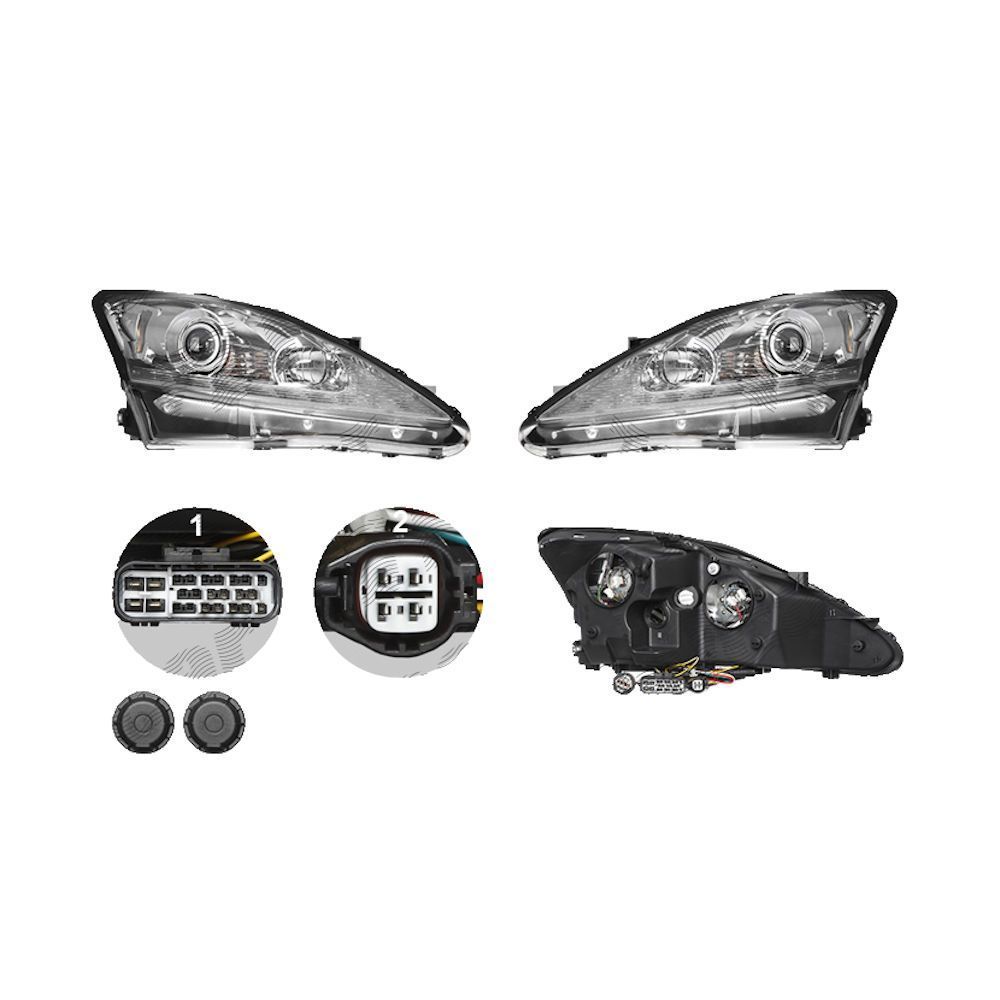 Set faruri Lexus Is (Xe2), 11.2005-04.2013, partea Stanga+Dreapta, Tuning, Fata, xenon; cu lentile; cu indicator led; D2R+H1; manual/electric; argintiu; fara Omologare, Taiwan