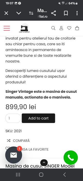 Masina de cusut nouă Singer.