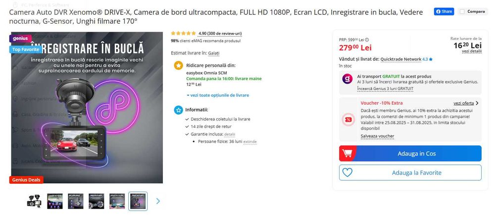 Cameră auto ORSKEY S680 Full HD cu unghi larg de 170° ecran LCD de 3,0