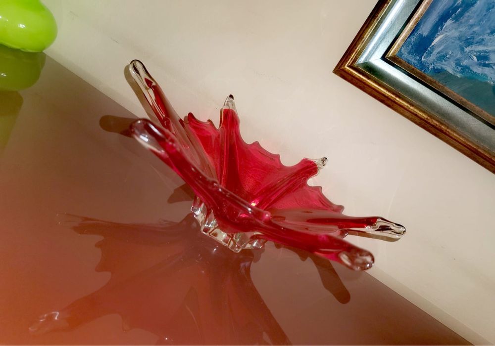 Антикварна ръчно изработена кристална стъклена купа Мурано авторска