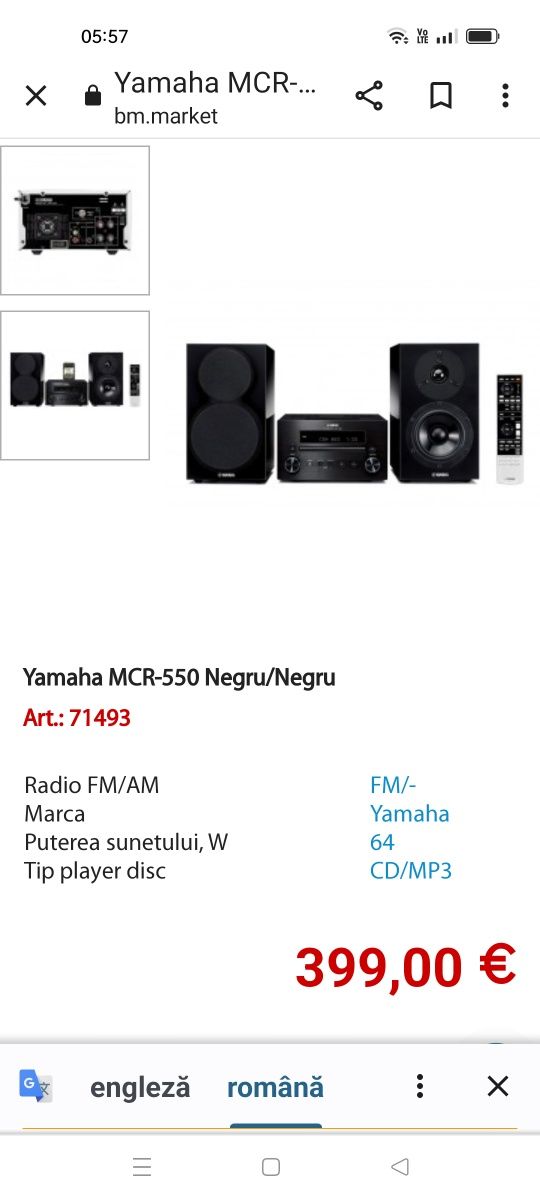 Yamaha CRX 550, cd, tuner, USB, dock ipod, amplificator, boxe