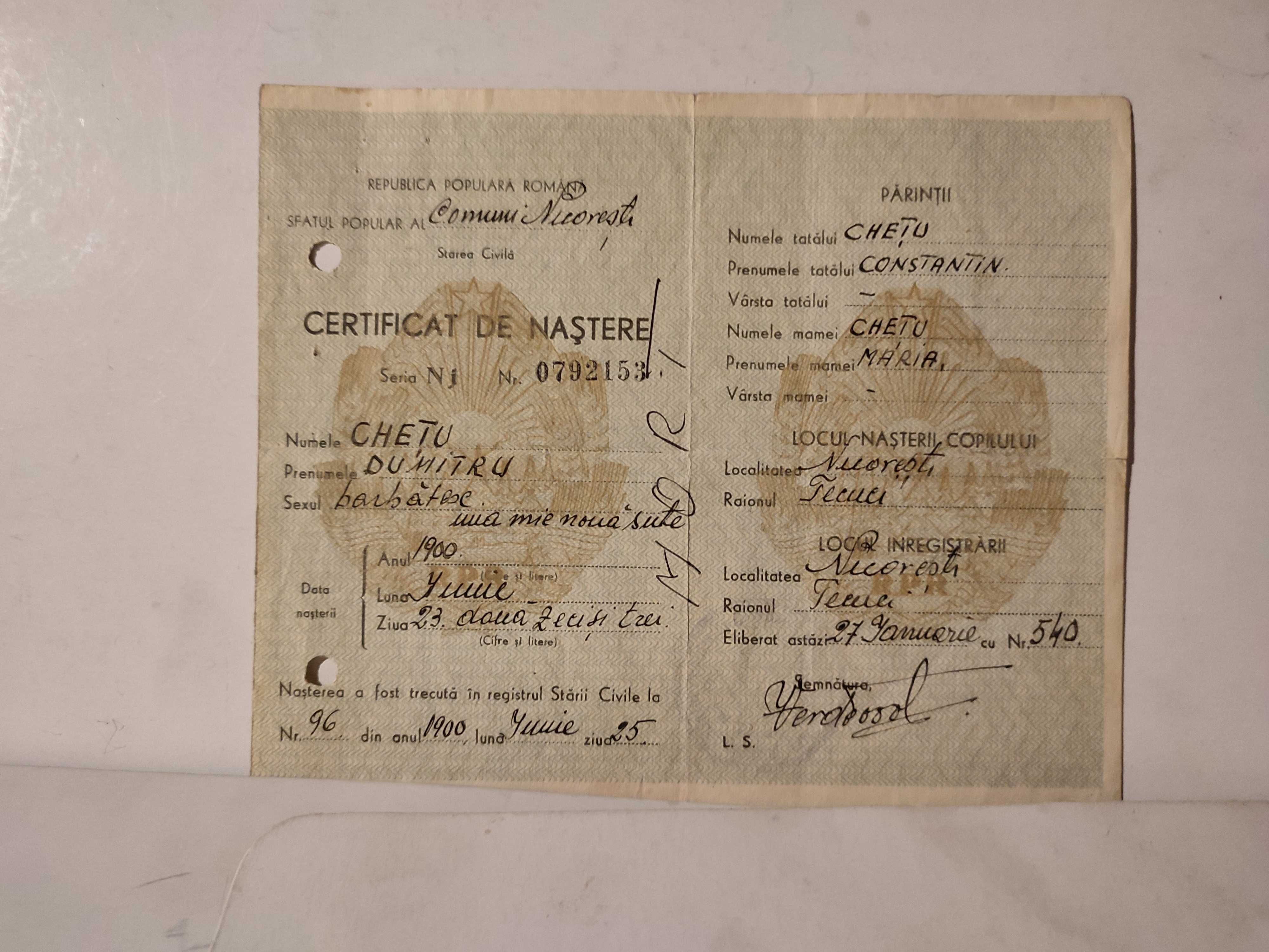 Certificate, acte, adeverinte, etc. anii 50-60