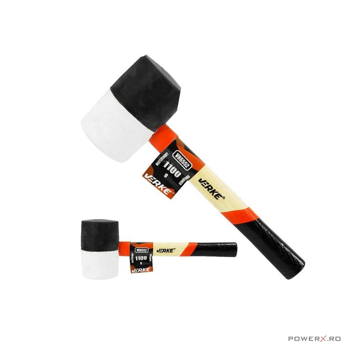 Ciocan din cauciuc cu maner din lemn, cap rotund 1100 g, Verke