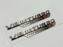 SET Embleme Compatibile Mercedes V8 Biturbo E Performance gun metal