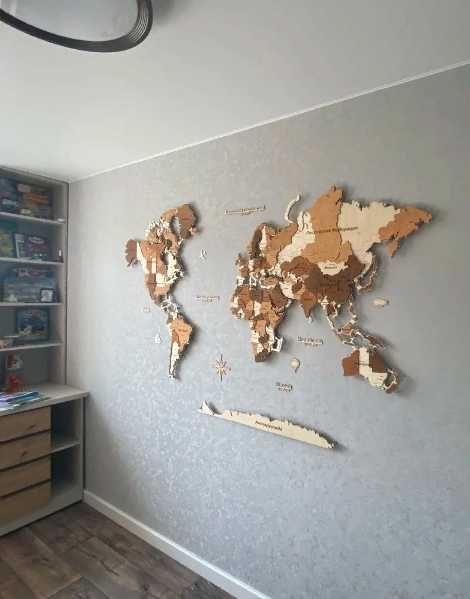 3Д Карта мира из Дерева для декора и для детей познавательный!!! 3