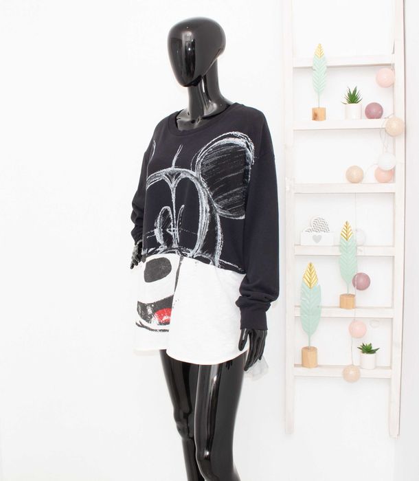 Desigual Disney Mickey Mouse суичър дълъг пуловер черно и бяло XL