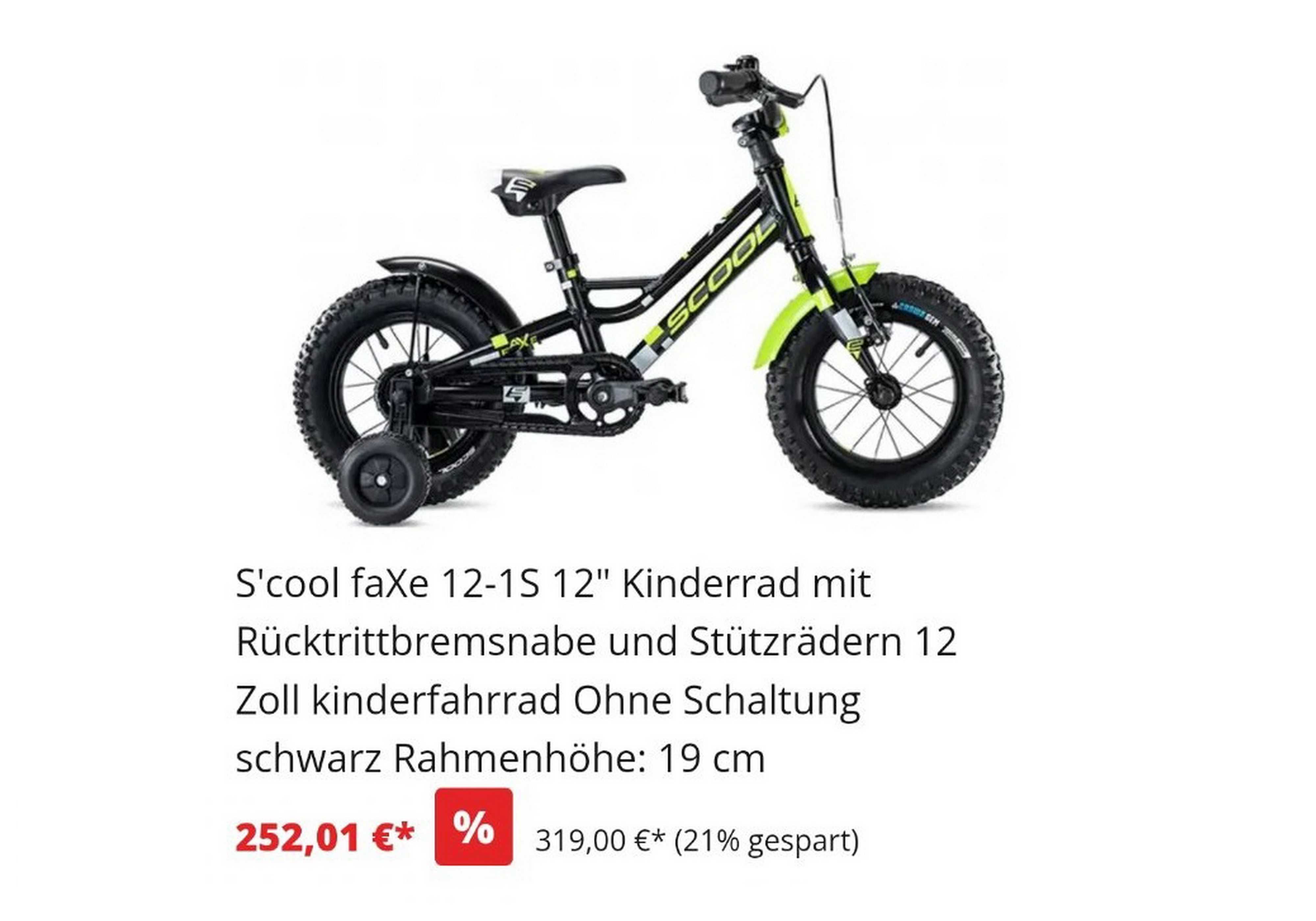 Bicicletă pentru copii 12’ S'Cool Faxe 12-1, ALUMINIU – negru/verde