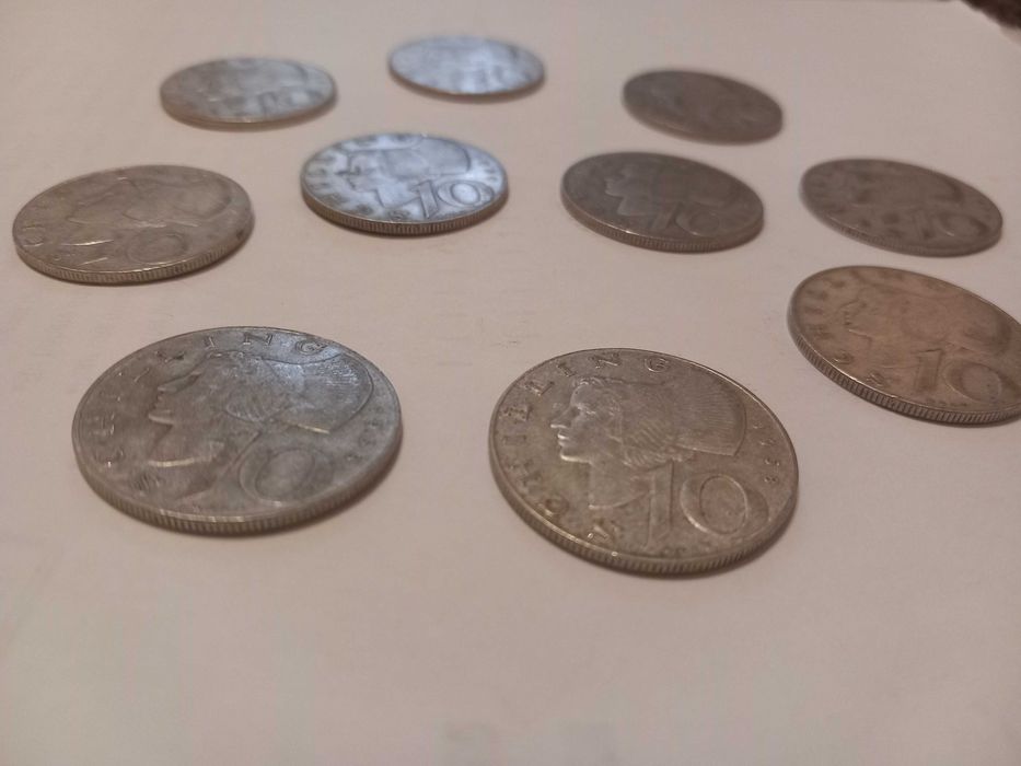 Lot 10 monede Argint 10 Schilling Austria 1958