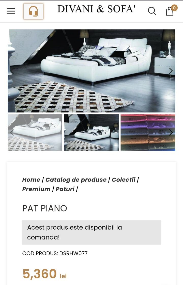 Pat Divani & Sofa lemn masiv piele naturala 180x200 Somiera inclusa
