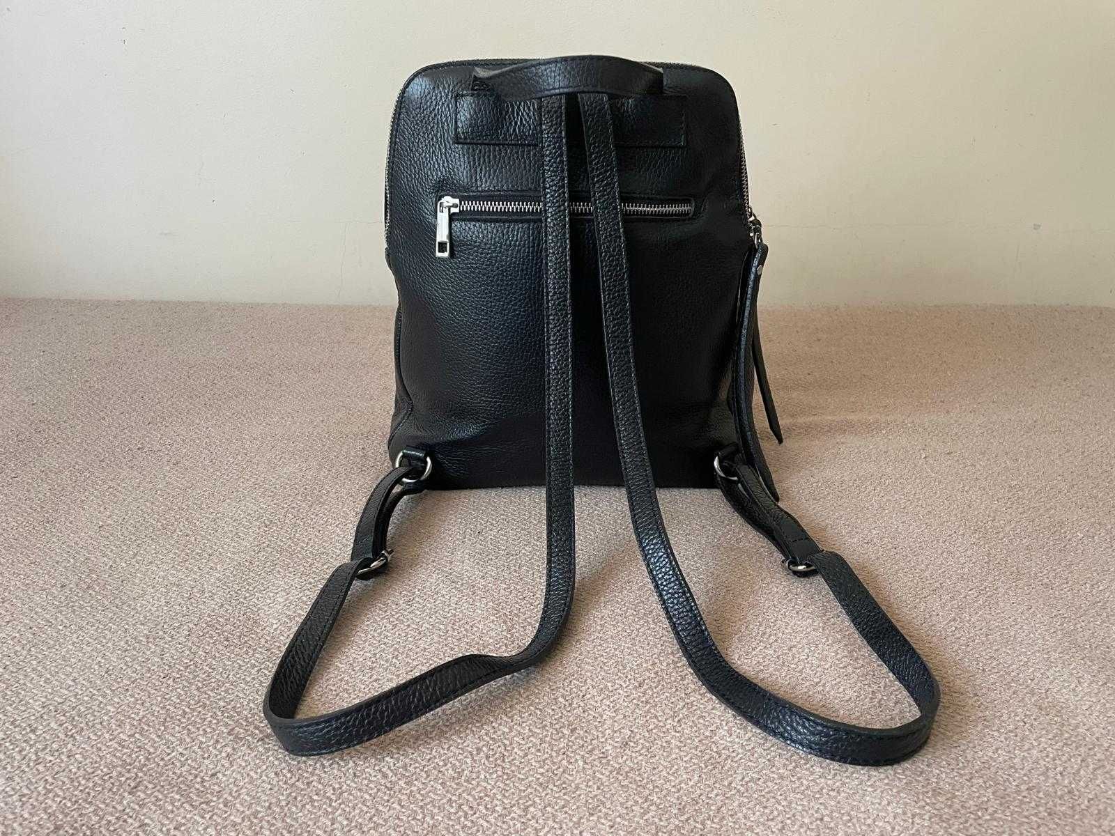 Rucsac de damă negru cu două compartimente, piele naturală, ca nou
