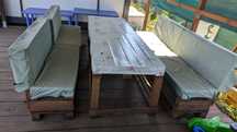 Set mobilier gradina din paleti, mese si scaune, 48 locuri
