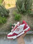 louis vuitton red strap trainer