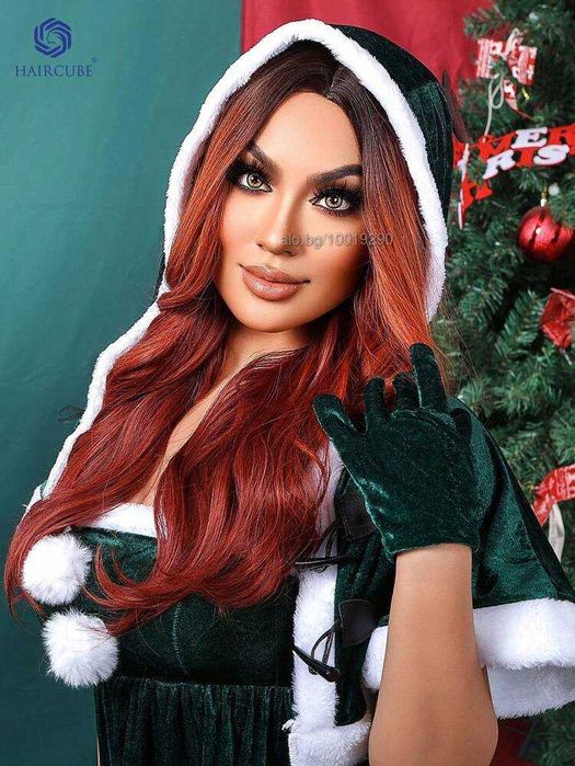 Ефектна омбре оранжева перука с тъмни корени на път