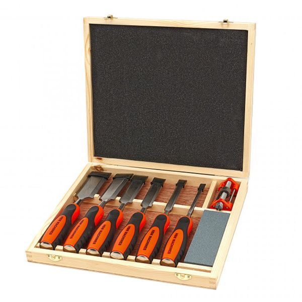 Комплект 8 професионални длета с камък за заточване и аксесоари за зат