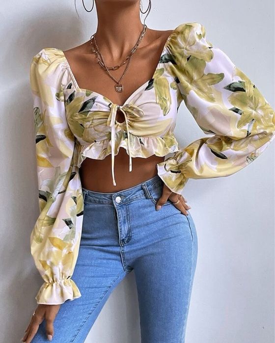 Bluza crop top de vara sexy print floral