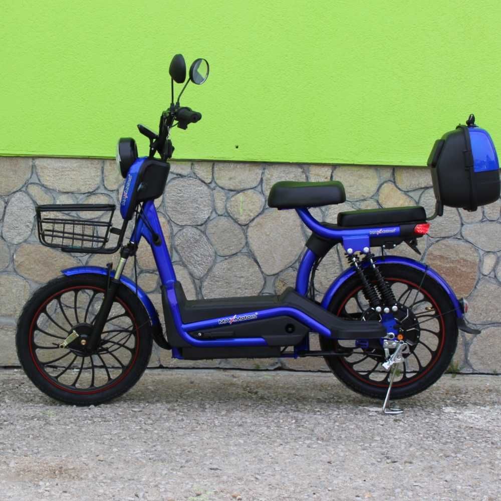 Електрически двуместен скутер – велосипед MaxMotors със 20″ гуми Син