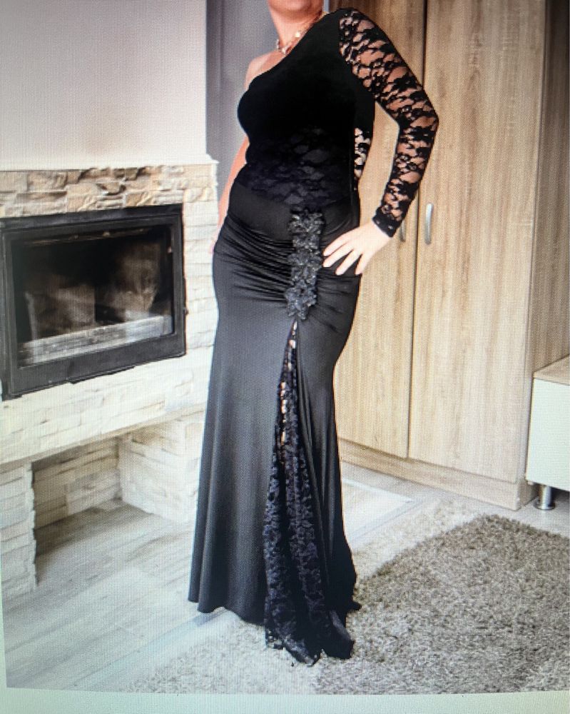 Asos rochie neagra nasa gala dantela lunga M/L