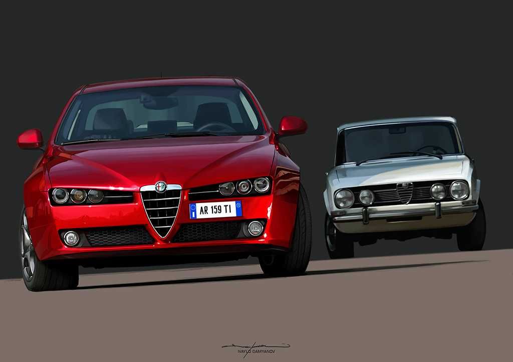 ПОСТЕР: Илюстрация на Alfa Romeo 159 TI + Alfa Romeo 1750 Berlina