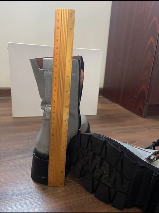 Ghete din piele ,culoare gri /bleo