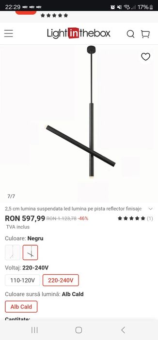 Corp iluminat, pendul led slim negru