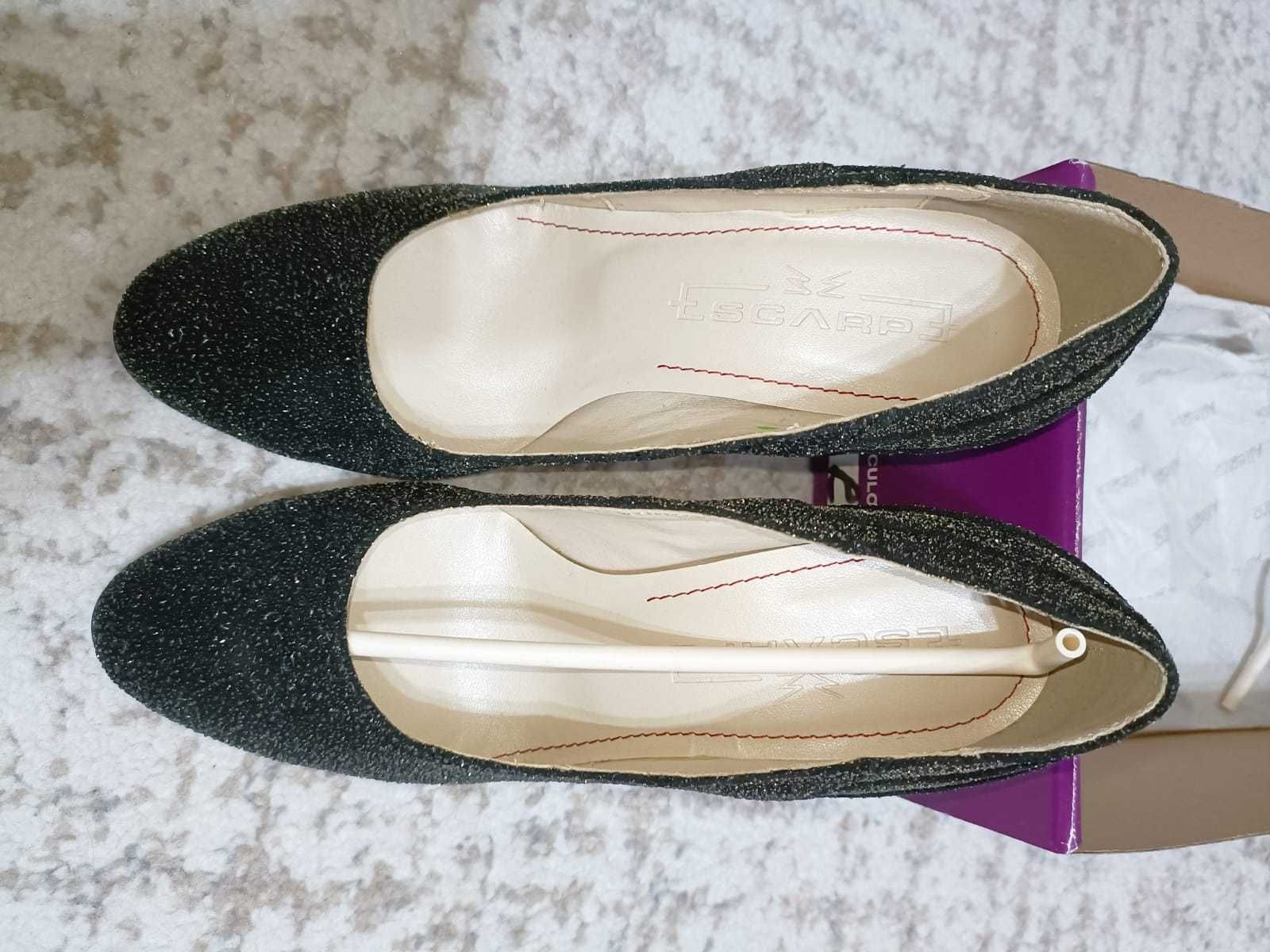 Pantofi chic cu sclipici și toc înalt, Negru-Argintiu, 35 EU